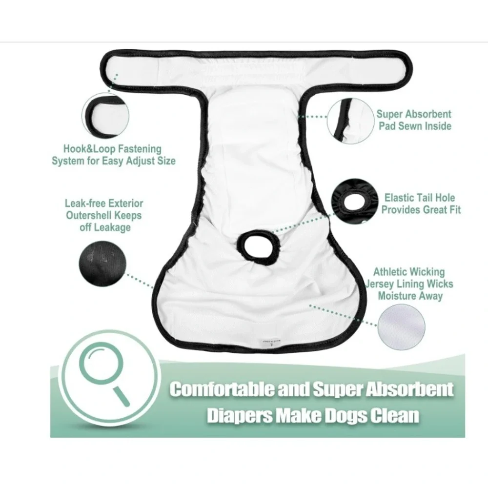 3pc Wegreeco Reusable‎ Female Dog Diapers Sz Medium Heat Period Black Solid Pee